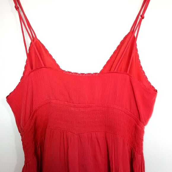 Forever 21 Stretch Crepe Babydoll Romper L Smocked Buttons Adjustable Straps Y2K - Picture 4 of 9